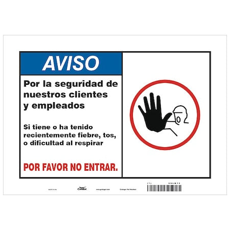 Covid 19 Sign 10X14, Spanish Symptoms Do, 10 in Height, 14 in Width, Aluminum, Spanish