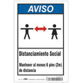 Covid 19 Sign 7X10, Spanish Notice Socia, 7 in Height, 10 in Width, Polystyrene, Spanish