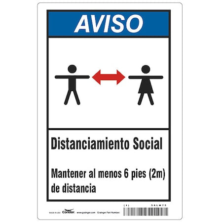 Covid 19 Sign 7X10, Spanish Notice Socia, 7 in Height, 10 in Width, Polystyrene, Spanish