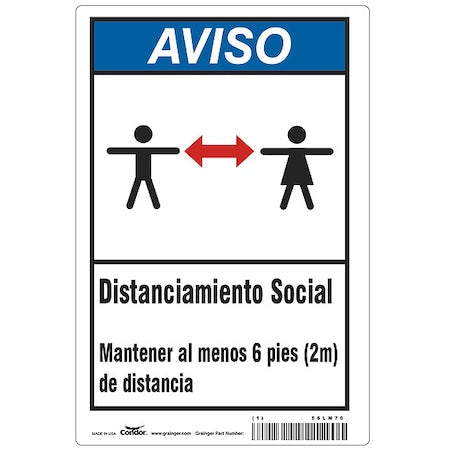 Covid 19 Sign 10X14, Spanish Notice Soci, 10 in Height, 14 in Width, Polystyrene, Spanish