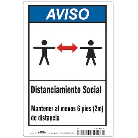 Covid 19 Sign 7X10, Spanish Notice Socia, 7 in Height, 10 in Width, Polyester, Spanish