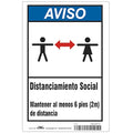 Covid 19 Sign 7X10, Spanish Notice Socia, 7 in Height, 10 in Width, Aluminum, Spanish