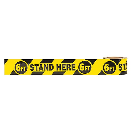 Floor Marking Tape, 6ft Stand Here 6ft, Vinyl, 8 mil