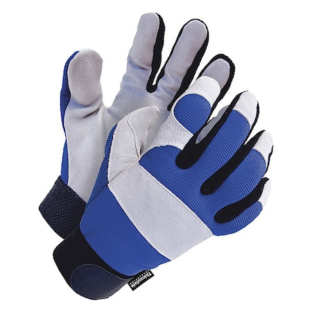 X-Site Mechanics Gloves, Cowhide Palm, Spandex Back, XL, Blue/Gray