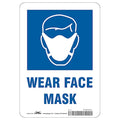 Wear Face Mask Sign, 7" W x 10" H, English, Plastic, White