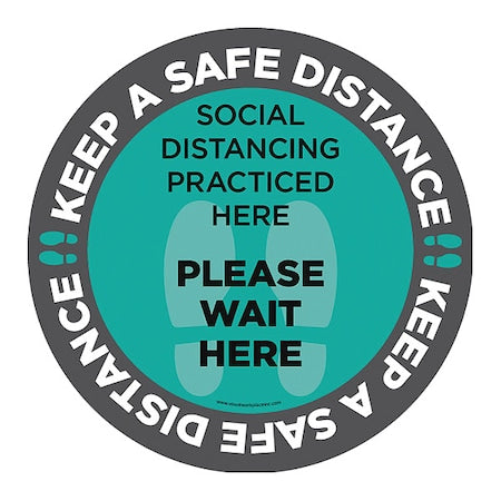 Social Distance Floor Sign, 17 in H, 17 in W, Vinyl, Circle, English, FS-17-723