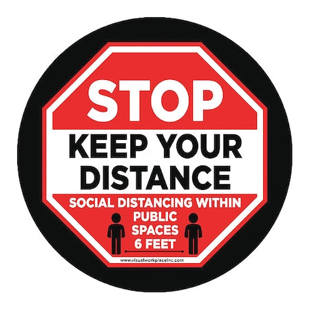 Social Distance Floor Sign, 12 in H, 12 in W, Vinyl, Circle, English, FS-12-907