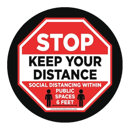 Social Distance Floor Sign, 17 in H, 17 in W, Vinyl, Circle, English, FS-17-726