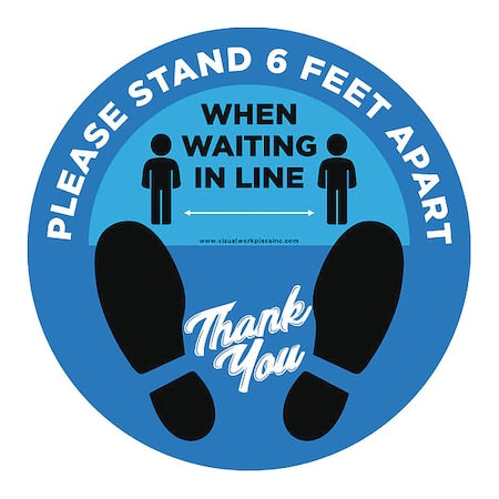 Social Distance Floor Sign, 17 in H, 17 in W, Vinyl, Circle, English, FS-17-728