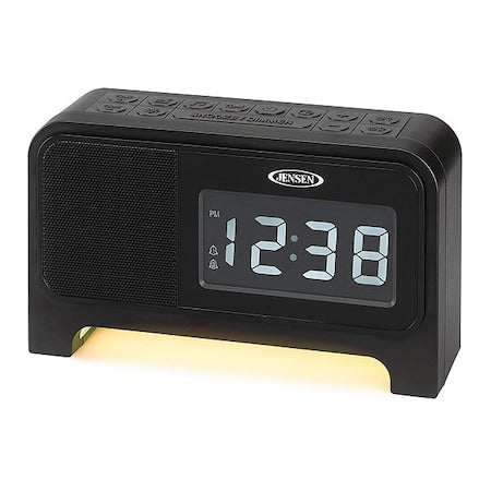 Desk Clock, Digital, 6" dia., Black, LCD