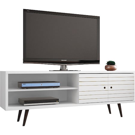 TV Stand, Mid Century, White, 62.99"