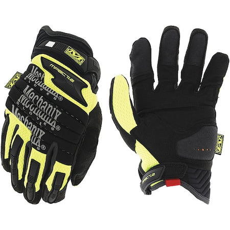 M-Pact(R) Hi-Vis Mechanics Gloves, Synthetic Leather Palm, Spandex Back, 8, High-Visibility Yellow