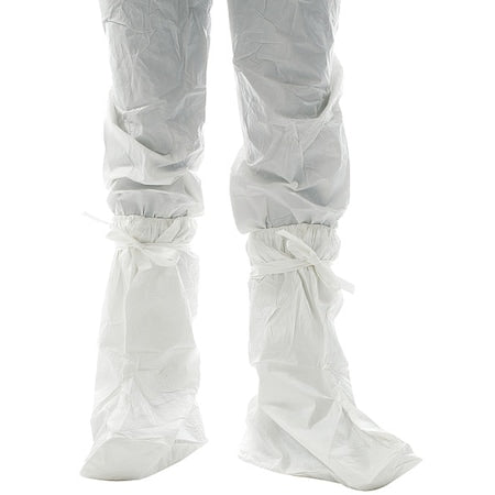 BioClean Disposable Boot Covers, Polyethylene, Elastic Closure, White, Universal