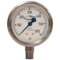 Liquid Fill SS Gauge Lower Mnt,0-600psi, 1/4 in NPT Lower Location, Stainless Steel Case Material