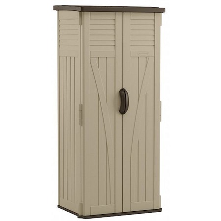 22 cu ft Resin Vertical Shed, 2 ft 8.25 in W x 2 ft 1.5 in D x 6 ft H, Sand/Mustang, 2 Swing Doors