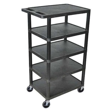 Utility Cart with Lipped Plastic Shelves, Polyethylene, 300 lb Load Capacity, 5 Shelves, 24 in L
