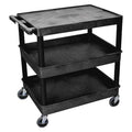 Utility Cart with Lipped Plastic Shelves, 400 lb Load Capacity, 3 Shelves, 24 in L, 32 in W