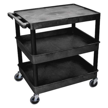 Utility Cart with Lipped Plastic Shelves, 400 lb Load Capacity, 3 Shelves, 24 in L, 32 in W