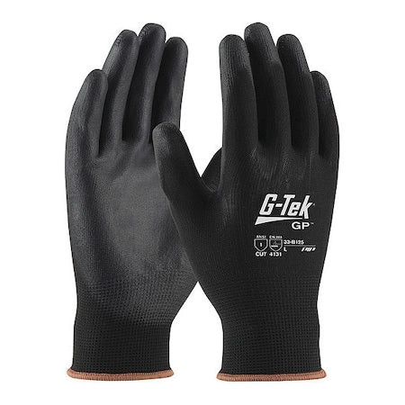 Coated Gloves, Polyurethane, Smooth, Palm, 1 Abrasion Level, Black, XS (6) 12 PK