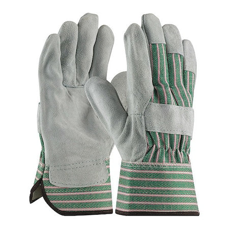 Leather Palm Gloves, Cowhide, Safety Cuff, Wing Thumb, Full Finger, Green, XS, 12 PK