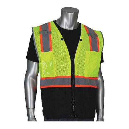 Hi-Vis Vest, Bk Bottom Ripstop, Lm Yl, 4XL
