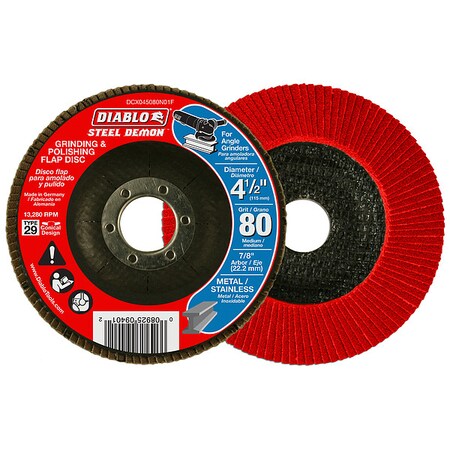 Grinding/Polishing Flap Disc, 4-1/2", 80G