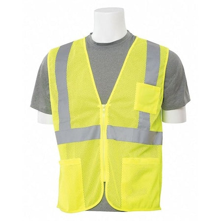 Safety Vest, Zippered, Hi-Viz, Lime, 2XL