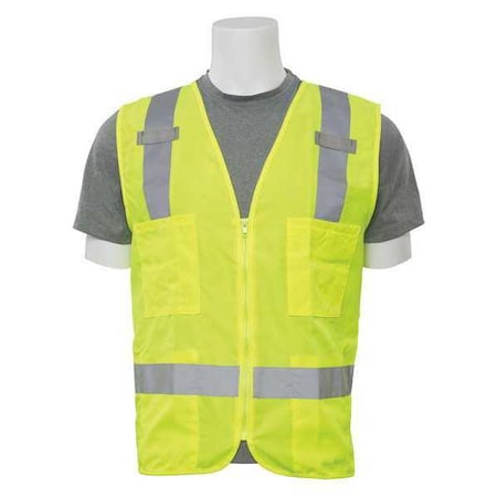 Safety Vest, Zipper, Hi-Viz, Lime, L