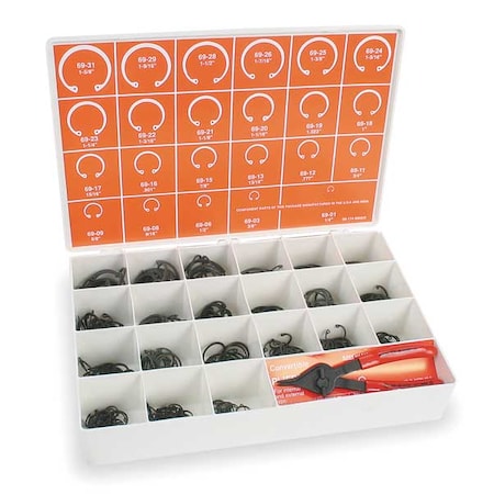 Internal Retaining Ring Assortment, Steel, Phosphate Finish, 395 Pieces