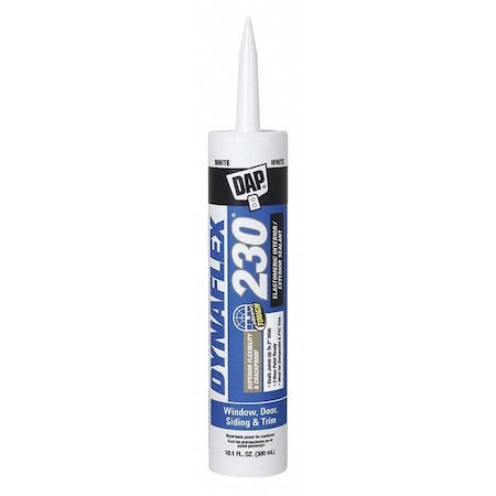Acrylic Latex Elastomeric Sealant, 10 oz, Cartridge, White, Elastomeric Latex Base, Dynaflex 230