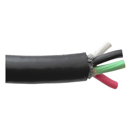 Portable Cord, W, 8 AWG, 4 C, Black, Rubber Blend, Stranded, 2000V, 25 ft