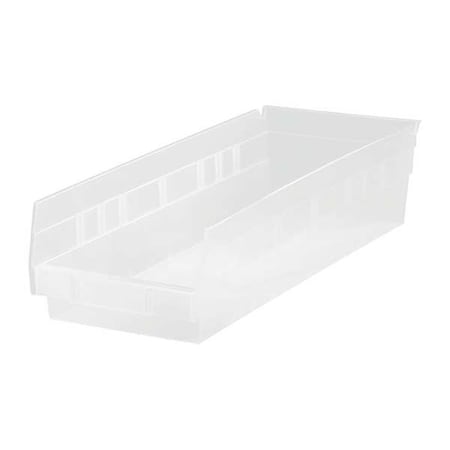 Shelf Storage Bin, Polypropylene, Clear, 4 in H, 8 3/8 in W, 17 7/8 in L