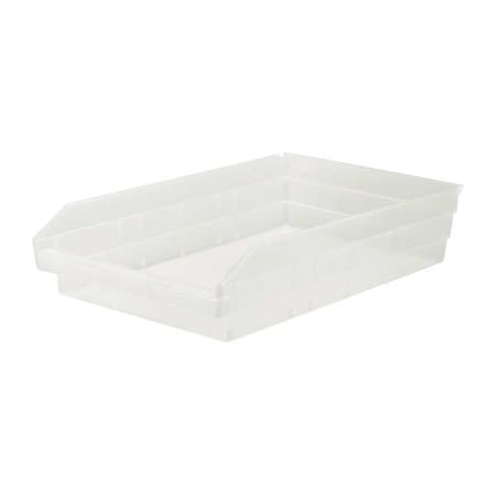 Shelf Storage Bin, Polypropylene, Clear, 4 in H, 11 1/8 in W, 17 7/8 in L