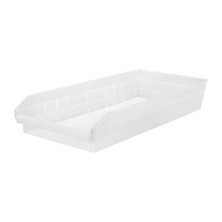 Shelf Storage Bin, Polypropylene, Clear, 4 in H, 11 1/8 in W, 23 5/8 in L