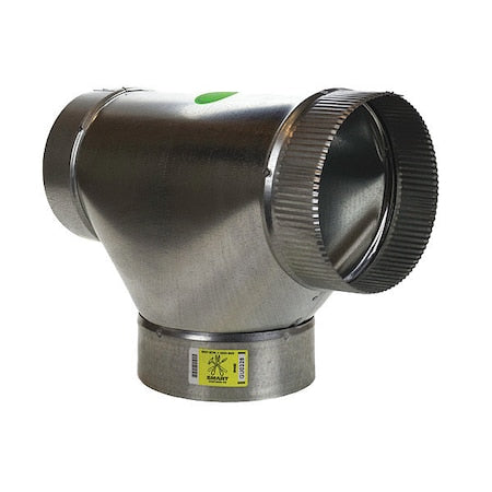 Round Duct Tee, 4 in Duct Dia, Galvanized Steel, 26 ga GA, 4 in W, 10-1/2" L, 8 in H