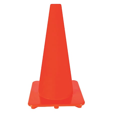 Traffic Cone, Slim Shape, PVC, 18 in H, Orange, Non-Reflective, Orange Base