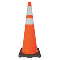 Traffic Cone, Standard Shape, PVC, 36 in H, Orange, 2 Reflective Stripes, Black Base