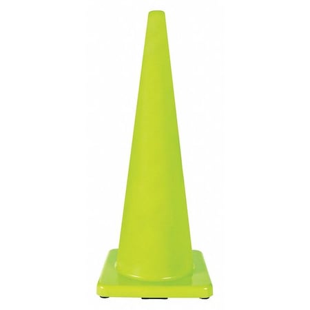 Traffic Cone, PVC, Non-Reflective, 36 in Height, 10 lb, Lime