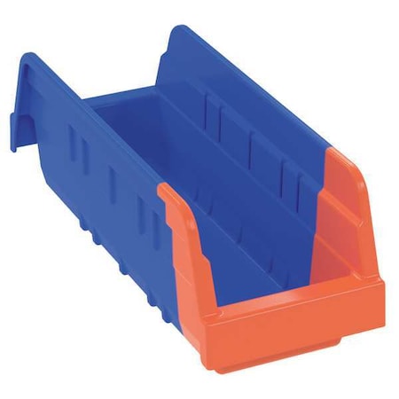 Shelf Storage Bin, Plastic, Blue/Orange, 4 in H, 4 1/4 in W, 11 5/8 in L