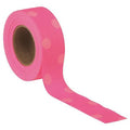 Flagging Tape, No Legend, Fluorescent Pink/White, 1 3/16 in Wide x 150 ft Length, Vinyl, 2.5 mil