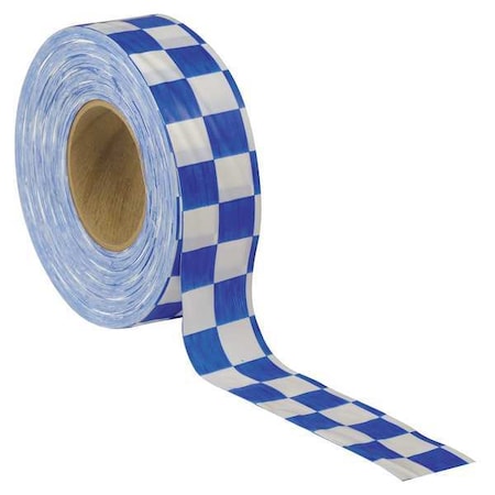 Flagging Tape, No Legend, Blue/White, 1 3/16 in Wide x 300 ft Length, Vinyl, 2 mil