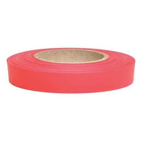 Flagging Tape, No Legend, Fluorescent Red, 1/2 in Wide x 300 ft Length, Vinyl, 2.5 mil
