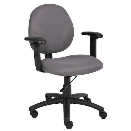Fabric Desk Chair, 18" to 20", Adjustable Arms, Gray