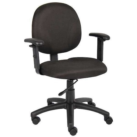 Fabric Desk Chair, 18" to 20", Adjustable Arms, Black