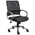 Leather Desk Chair, 18-1/2" to 22", Fixed Arms, Black