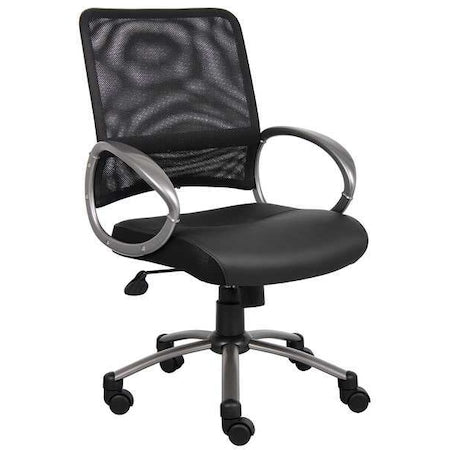 Leather Desk Chair, 18-1/2" to 22", Fixed Arms, Black