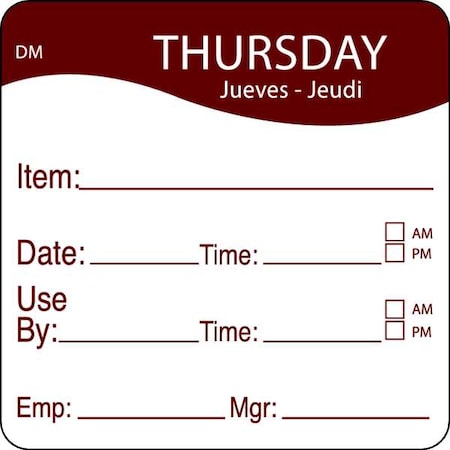 Day Label, Thursday, 2-3/5 In. W, PK250