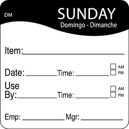 Day Label, Sunday, 2-4/9 In. W, PK250