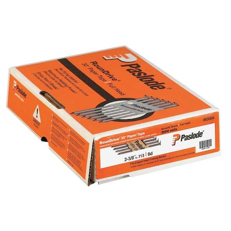 Collated Framing Nail, 2-3/8 in L, Not Applicable, Brite, Offset Round Head, 30 Degrees, 2000 PK