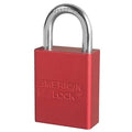 Lockout Padlock, Keyed Alike, Aluminum, Red, 1 in Shackle Height, 1 1/2 in Body Width, 12 PK